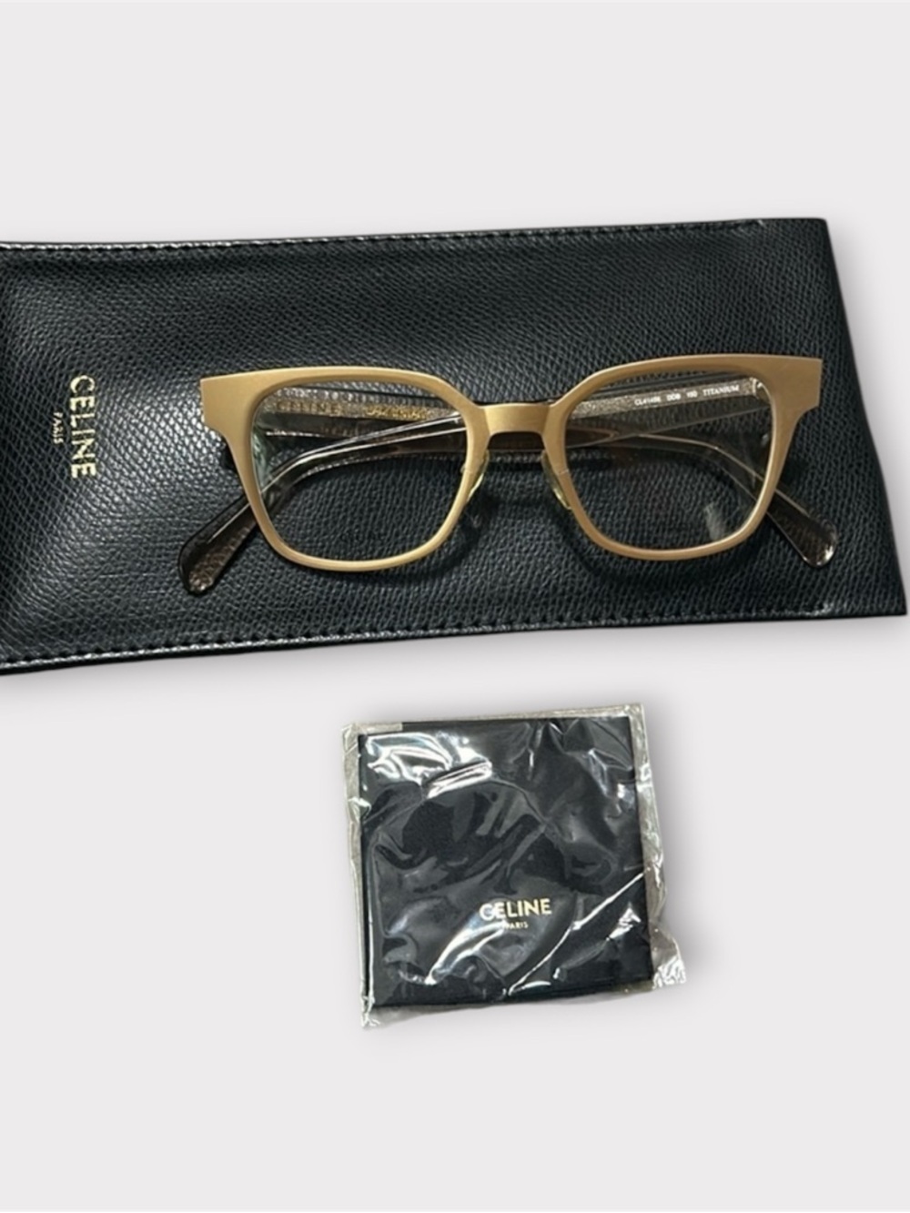 Celine Cl41456 Titanium Gold Square Eyeglasses Made In Italy W/ Case